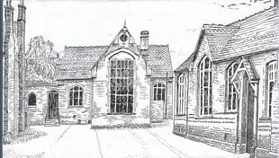 A historic drawing of Exning Primary School